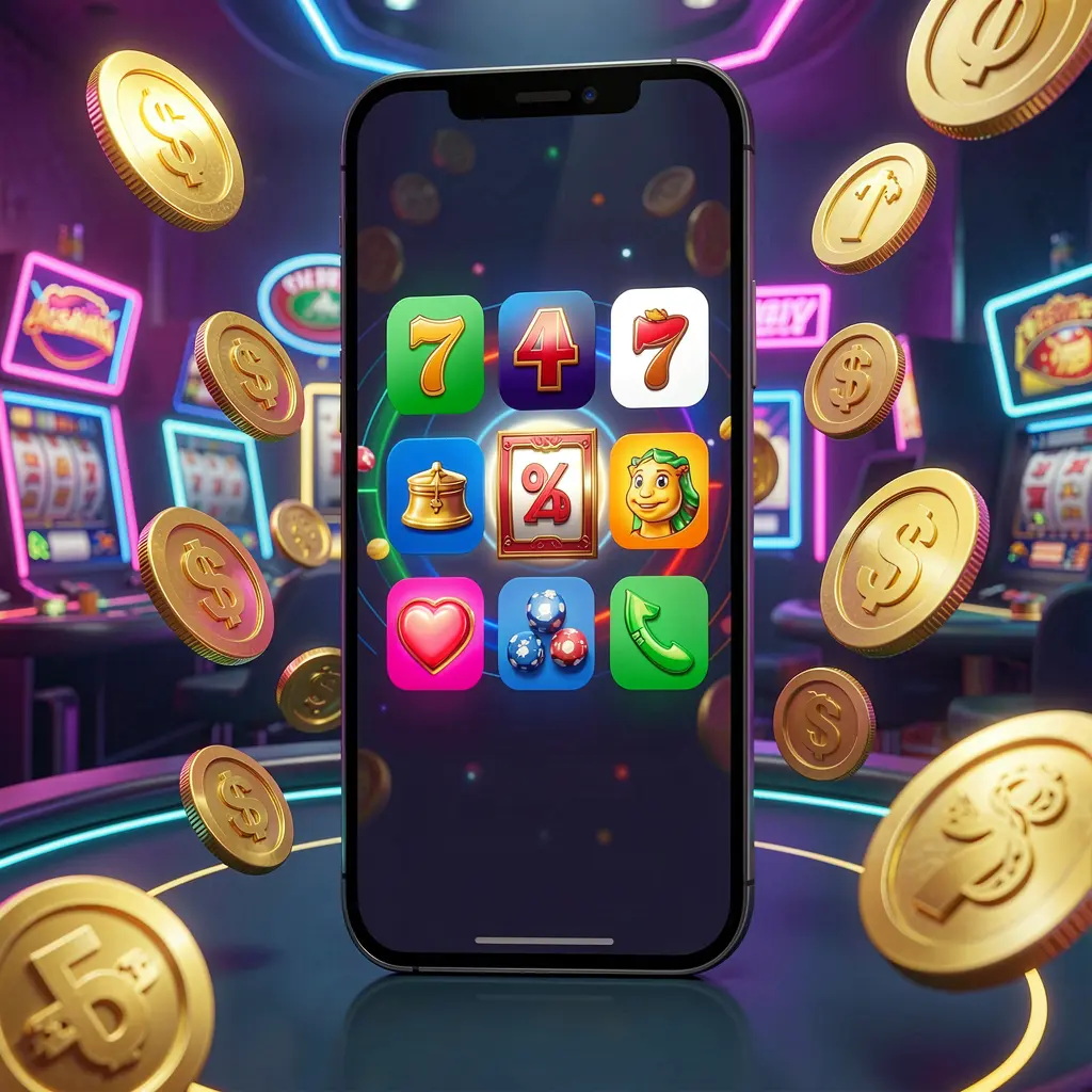 Renderização 3D realista de um telemóvel moderno a apresentar a aplicação de casino Android da 831BET com ícones de aplicações, rodeado por moedas douradas e símbolos de máquinas caça-níqueis a flutuar numa atmosfera de casino néon