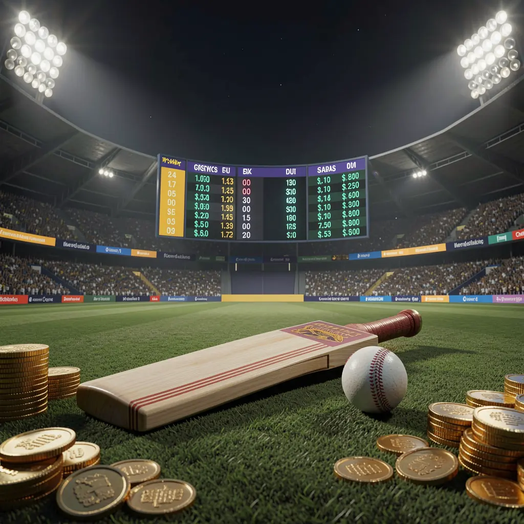 Banner principal da página de apostas em críquete da 831BET com um estádio de críquete à noite com holofotes brilhantes, um taco e uma bola de críquete num campo verde, painéis de odds brilhantes e moedas douradas numa renderização 3D cinematográfica escura premium Banner principal da página de apostas em críquete da 831BET com um estádio de críquete à noite com holofotes brilhantes, um taco e uma bola de críquete num campo verde, painéis de odds brilhantes e moedas douradas numa renderização 3D cinematográfica escura premium