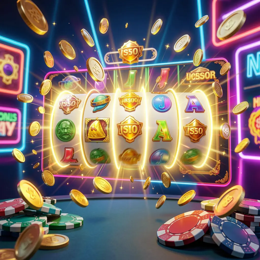 Conceito de bónus de rodadas grátis da 831BET mostrando rolos coloridos de máquinas caça-níqueis a girar com efeitos de luz dourada, moedas a voar à volta, símbolos de jackpot e fichas de casino sobre um fundo néon vibrante numa renderização 3D de alta qualidade Conceito de bónus de rodadas grátis da 831BET mostrando rolos coloridos de máquinas caça-níqueis a girar com efeitos de luz dourada, moedas a voar à volta, símbolos de jackpot e fichas de casino sobre um fundo néon vibrante numa renderização 3D de alta qualidade