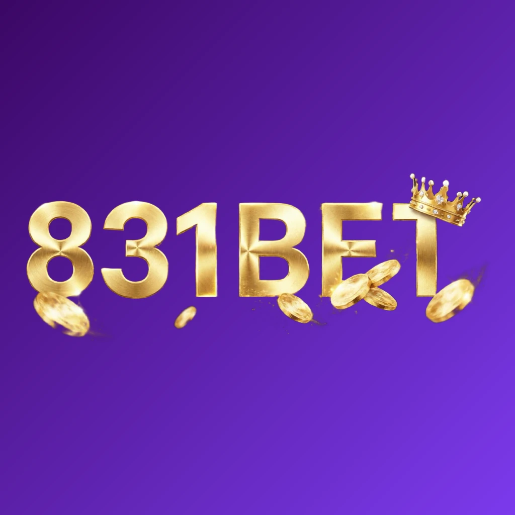 Logo estilo cassino da 831BET com letras douradas, elemento de coroa e moedas brilhantes, transmitindo uma atmosfera de jogo de luxo em fundo transparente, composição horizontal para cabeçalho de site